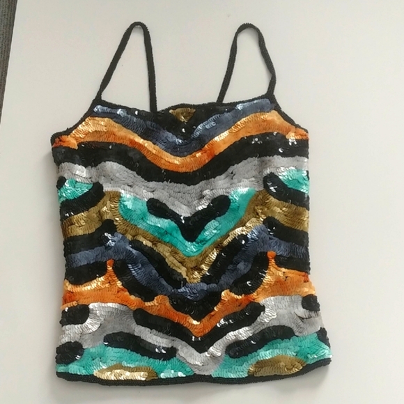 Cache Tops - Cache Turquoise, Silver, Gold, Silvetand Black Sequin Fitted Camisole